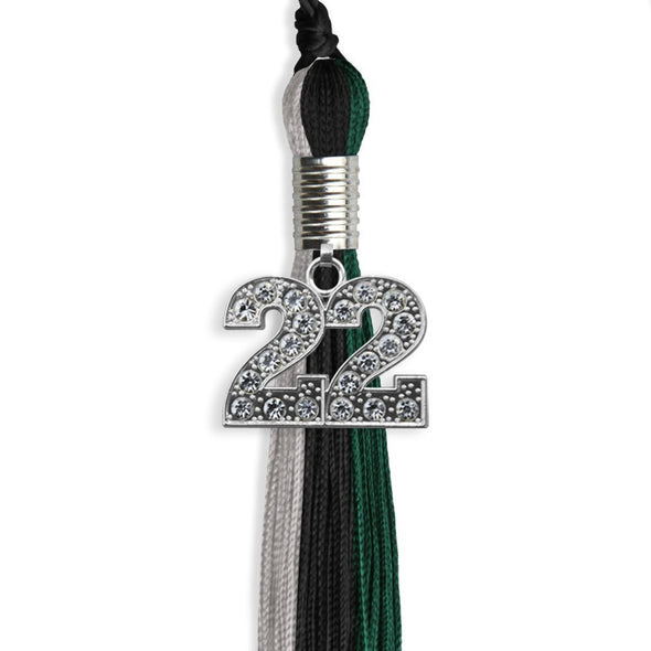 Black/Teal/Grey Graduation Tassel With Silver Date Drop - Endea Graduation