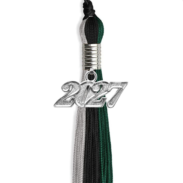 Black/Teal/Grey Graduation Tassel With Silver Date Drop - Endea Graduation