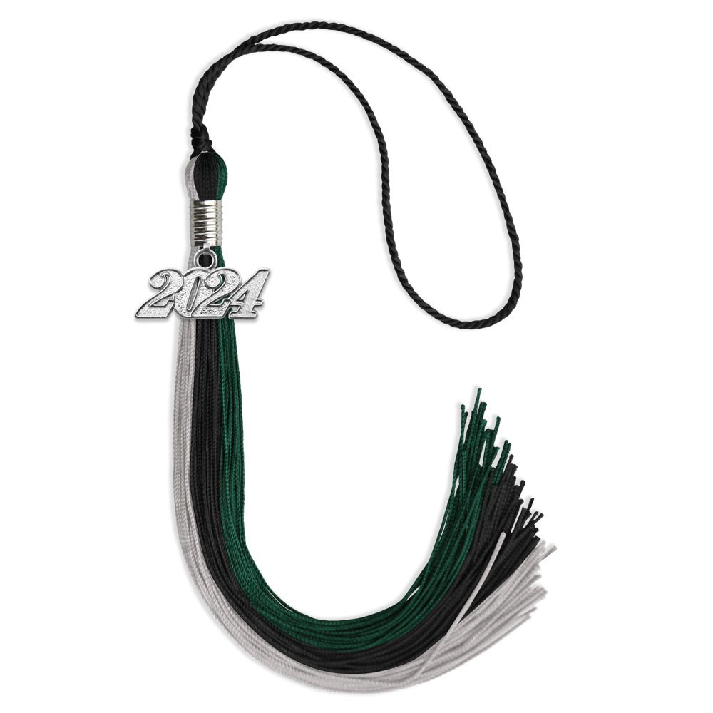 Black/Teal/Grey Graduation Tassel With Silver Date Drop - Endea Graduation