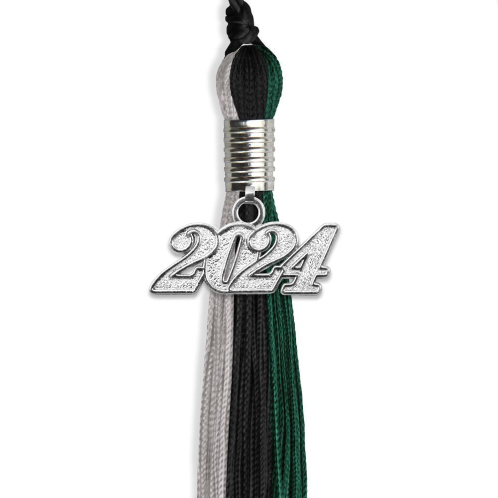 Black/Teal/Grey Graduation Tassel With Silver Date Drop - Endea Graduation