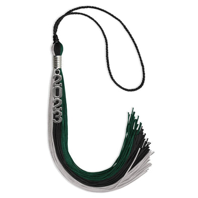 Black/Teal/Grey Graduation Tassel With Silver Stacked Date Drop - Endea Graduation