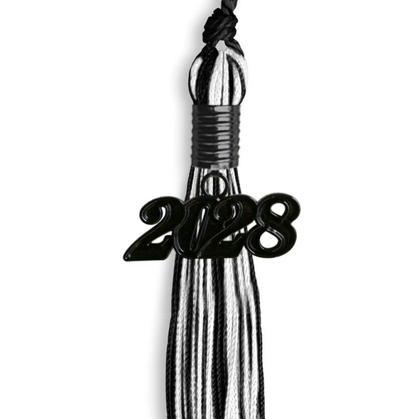 Black/White Mixed Color Graduation Tassel With Black Date Drop - Endea Graduation