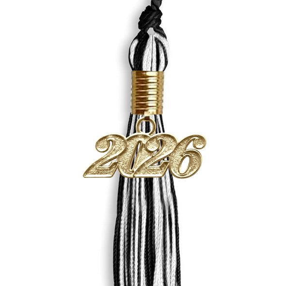 Black/White Mixed Color Graduation Tassel With Gold Date Drop - Endea Graduation