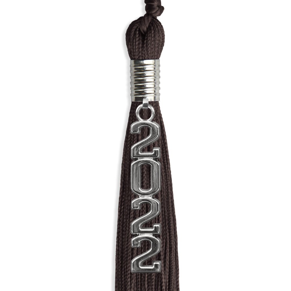 Brown Graduation Tassel With Silver Stacked Date Drop - Endea Graduation