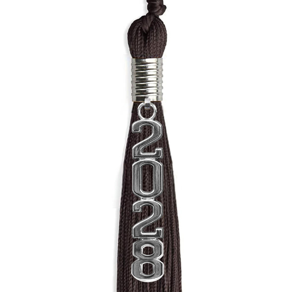 Brown Graduation Tassel With Silver Stacked Date Drop - Endea Graduation