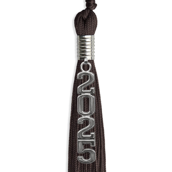 Brown Graduation Tassel With Silver Stacked Date Drop - Endea Graduation