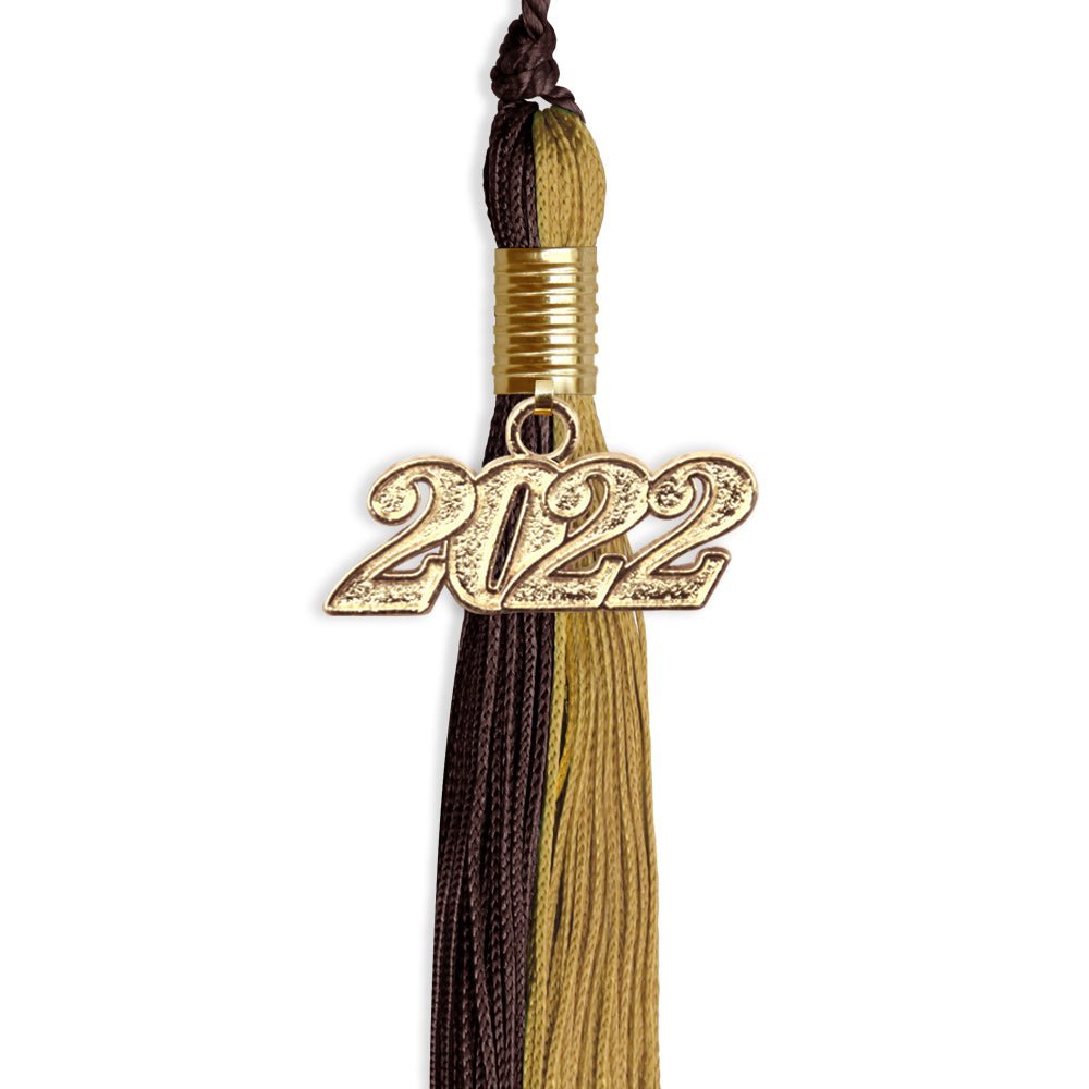 Brown/Antique Gold Graduation Tassel With Gold Date Drop - Endea Graduation