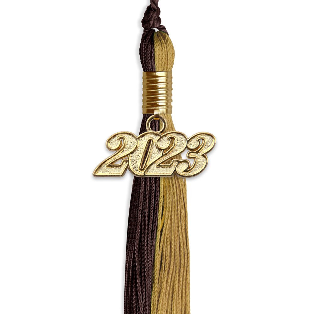 Brown/Antique Gold Graduation Tassel With Gold Date Drop - Endea Graduation