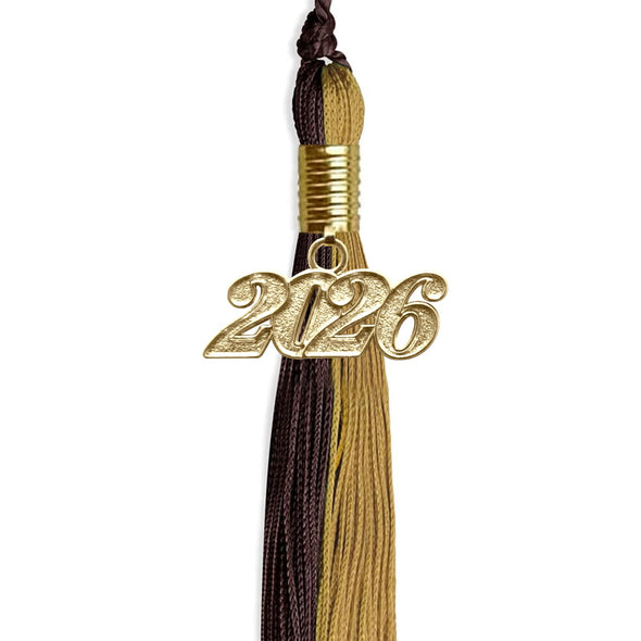 Brown/Antique Gold Graduation Tassel With Gold Date Drop - Endea Graduation