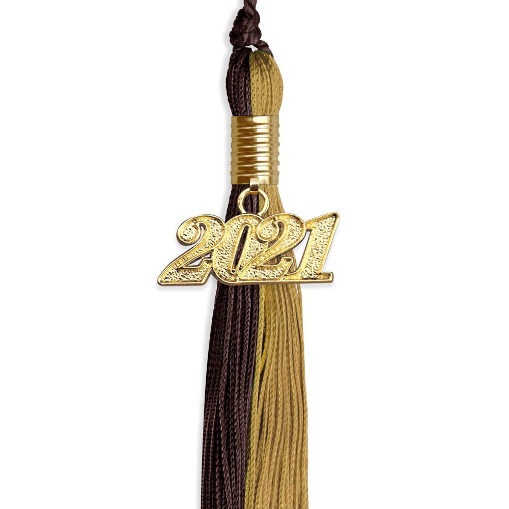 Brown/Antique Gold Graduation Tassel With Gold Date Drop - Endea Graduation