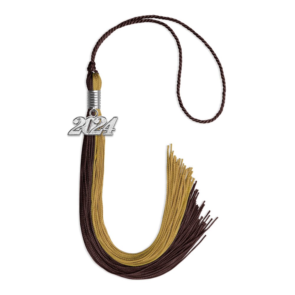 Brown/Antique Gold Graduation Tassel With Silver Date Drop - Endea Graduation