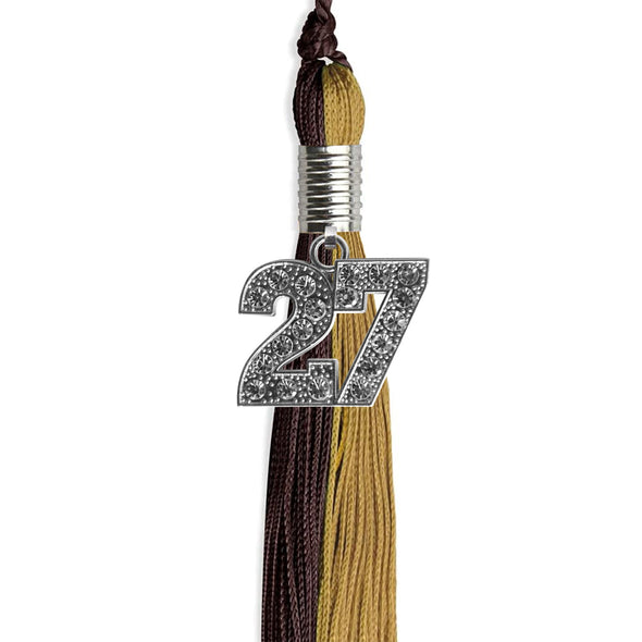 Brown/Antique Gold Graduation Tassel With Silver Date Drop - Endea Graduation