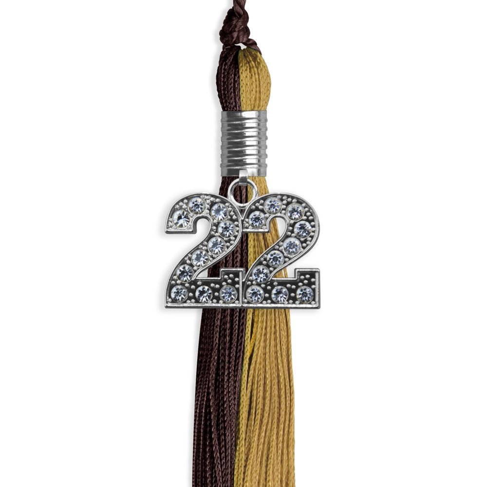 Brown/Antique Gold Graduation Tassel With Silver Date Drop - Endea Graduation