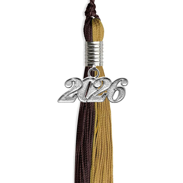 Brown/Antique Gold Graduation Tassel With Silver Date Drop - Endea Graduation