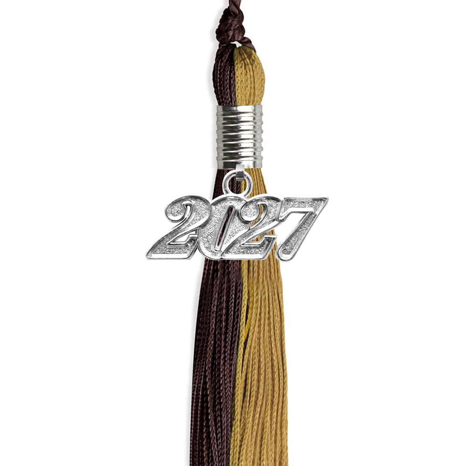 Brown/Antique Gold Graduation Tassel With Silver Date Drop - Endea Graduation