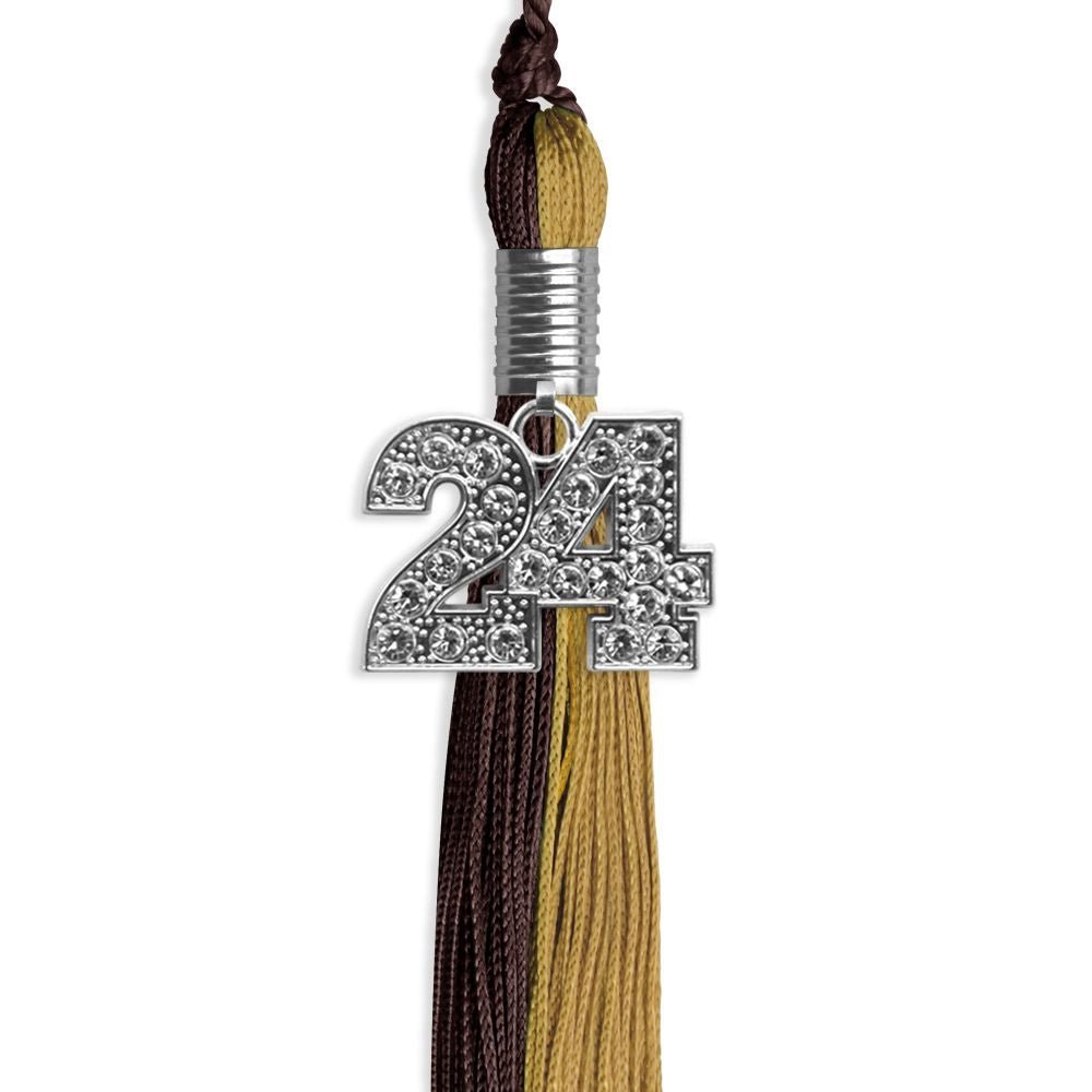 Brown/Antique Gold Graduation Tassel With Silver Date Drop - Endea Graduation