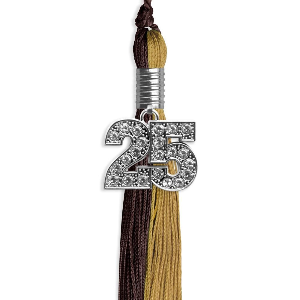 Brown/Antique Gold Graduation Tassel With Silver Date Drop - Endea Graduation