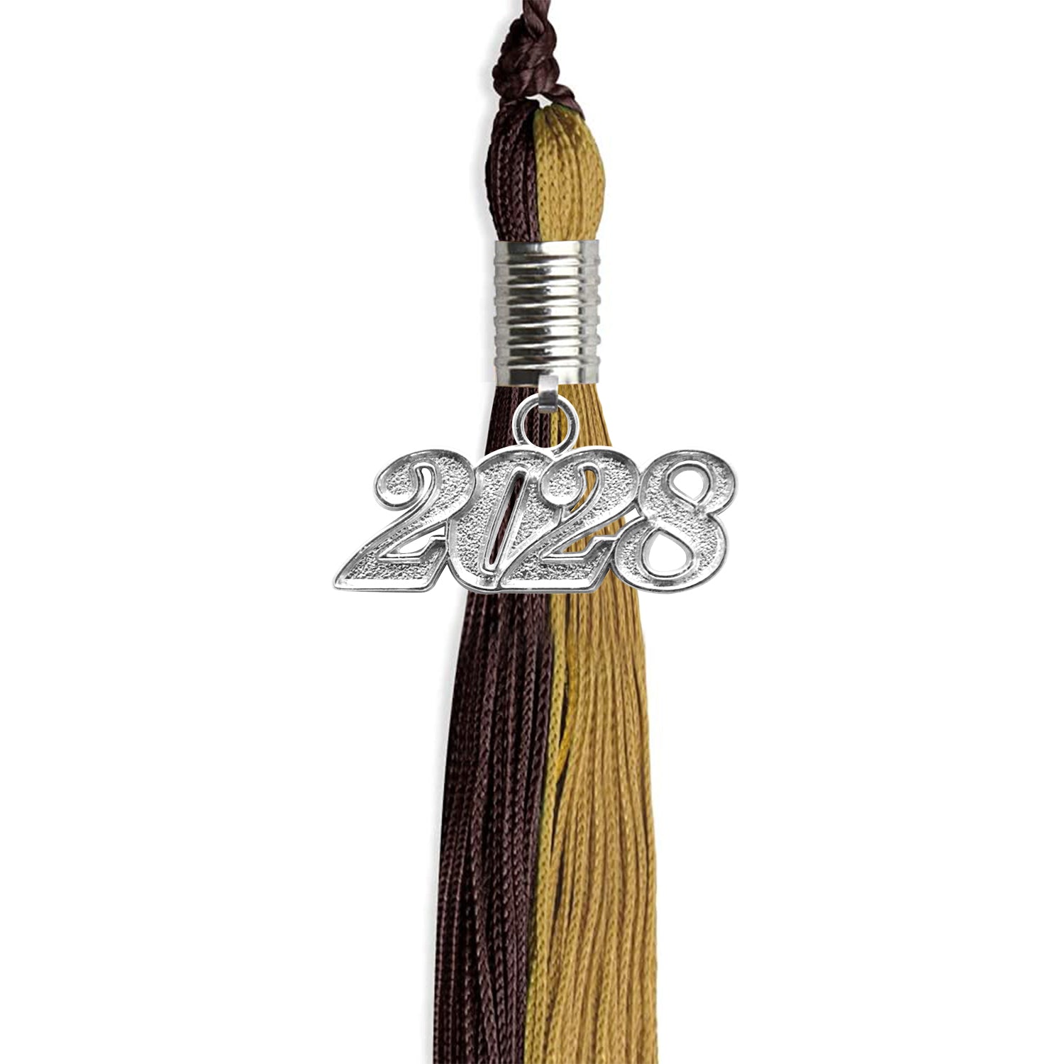 Brown/Antique Gold Graduation Tassel With Silver Date Drop - Endea Graduation