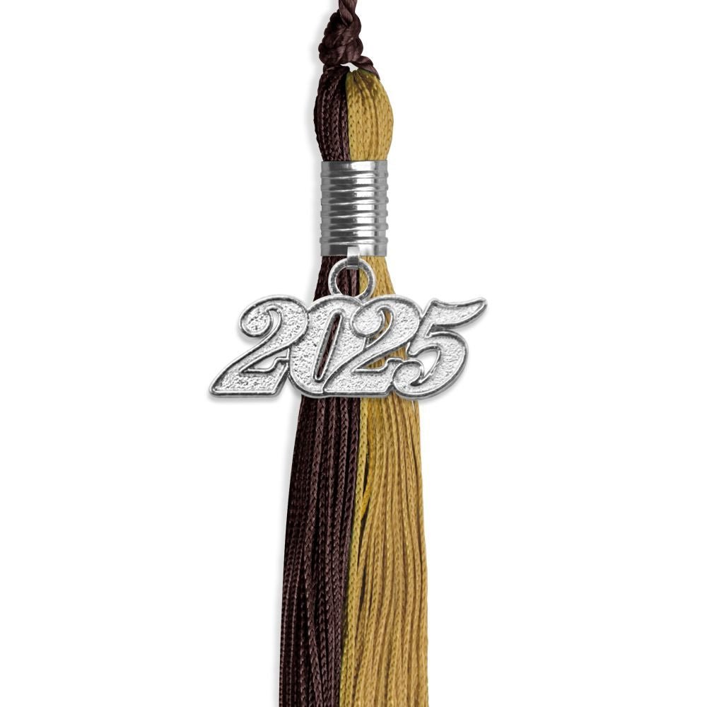 Brown/Antique Gold Graduation Tassel With Silver Date Drop - Endea Graduation