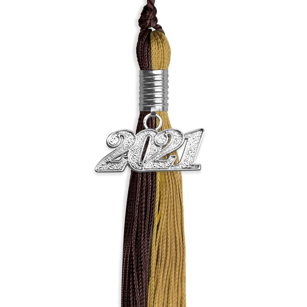 Brown/Antique Gold Graduation Tassel With Silver Date Drop - Endea Graduation