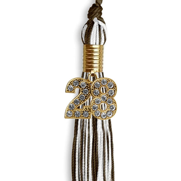 Brown/White Mixed Color Graduation Tassel With Gold Date Drop - Endea Graduation