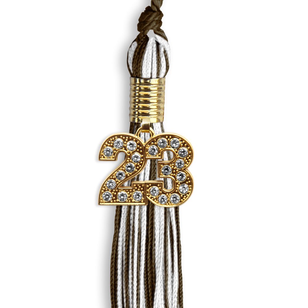 Brown/White Mixed Color Graduation Tassel With Gold Date Drop - Endea Graduation