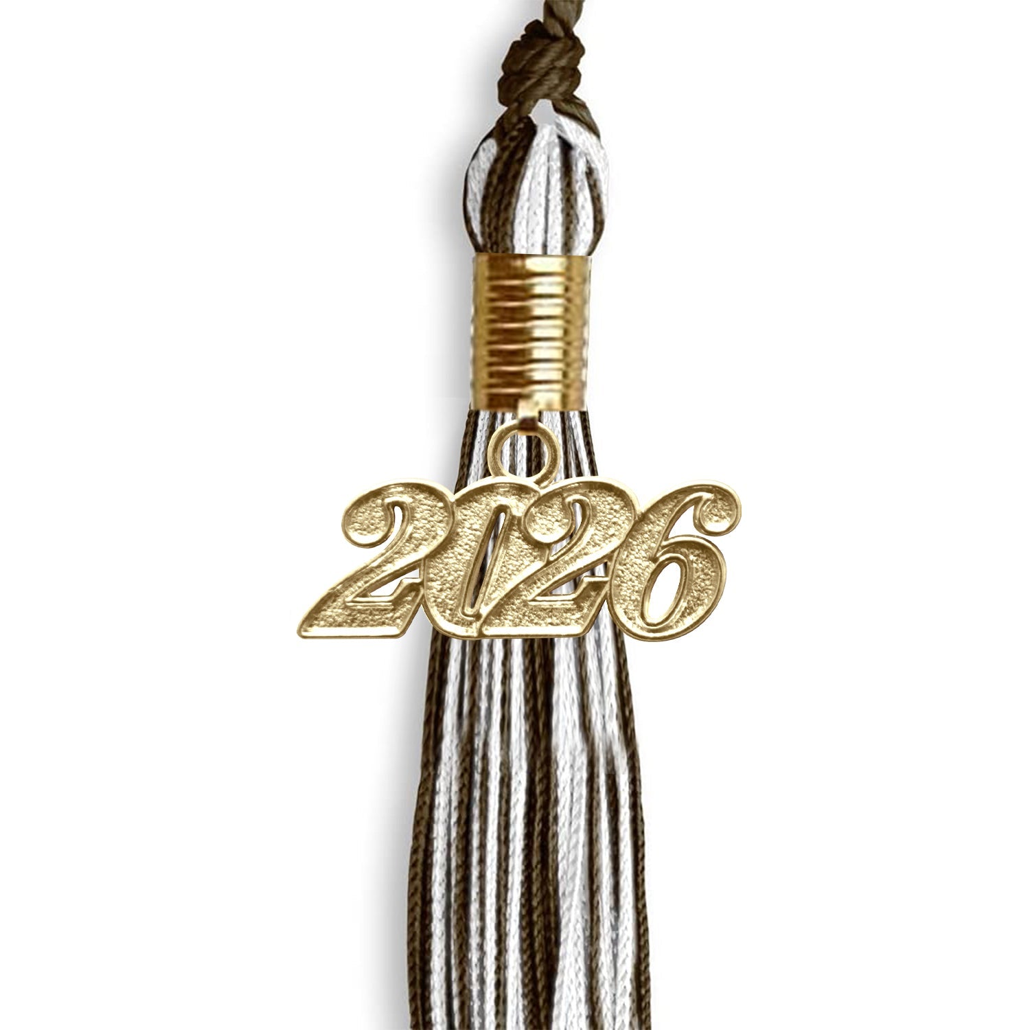 Brown/White Mixed Color Graduation Tassel With Gold Date Drop - Endea Graduation