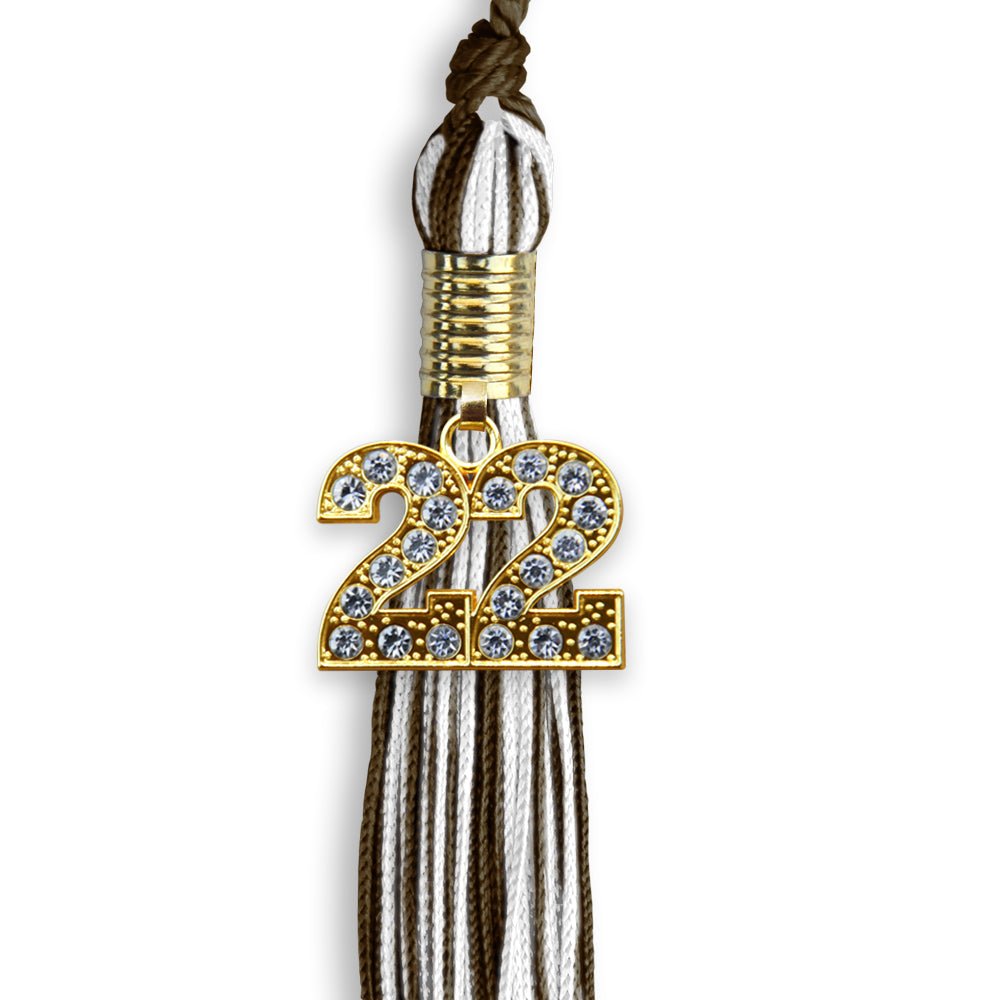 Brown/White Mixed Color Graduation Tassel With Gold Date Drop - Endea Graduation