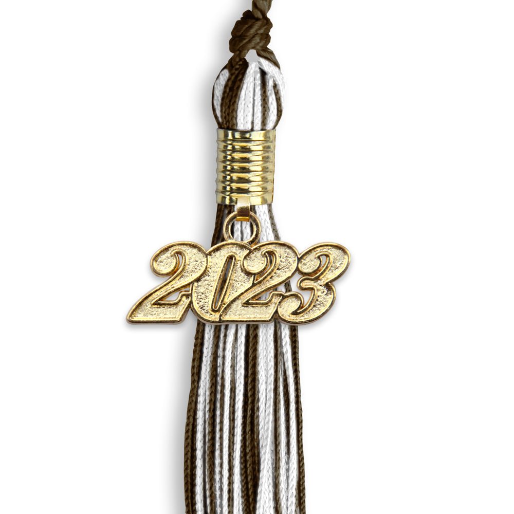 Brown/White Mixed Color Graduation Tassel With Gold Date Drop - Endea Graduation