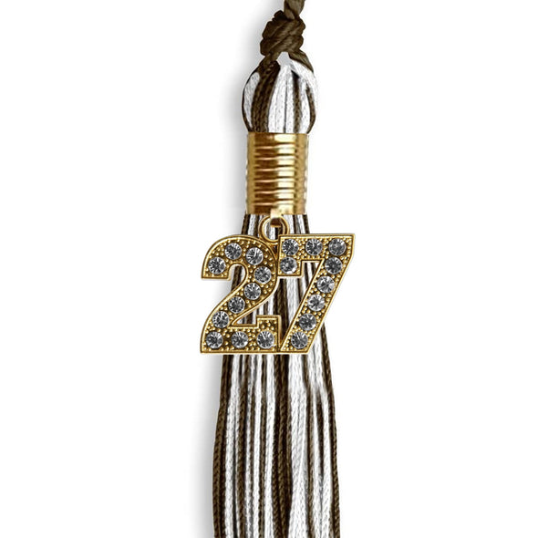 Brown/White Mixed Color Graduation Tassel With Gold Date Drop - Endea Graduation