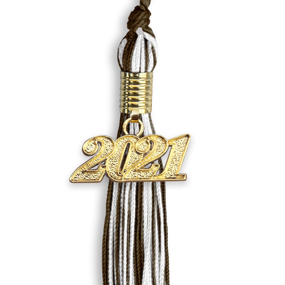 Brown/White Mixed Color Graduation Tassel With Gold Date Drop - Endea Graduation