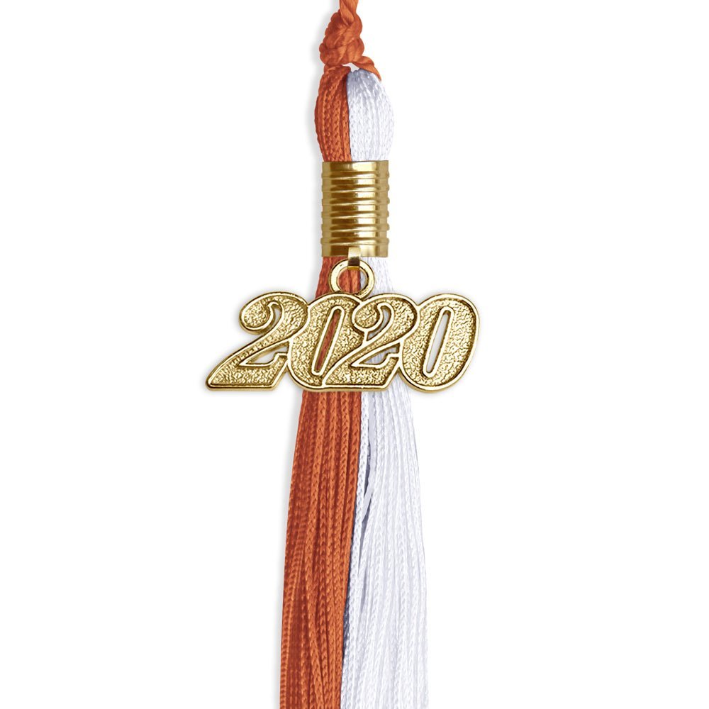 Burnt Orange/White Graduation Tassel With Gold Date Drop - Endea Graduation