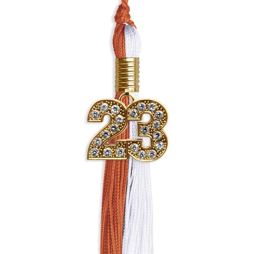 Burnt Orange/White Graduation Tassel With Gold Date Drop - Endea Graduation