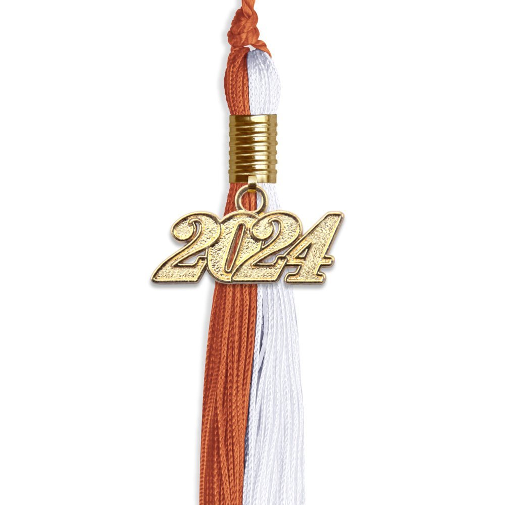 Burnt Orange/White Graduation Tassel With Gold Date Drop - Endea Graduation