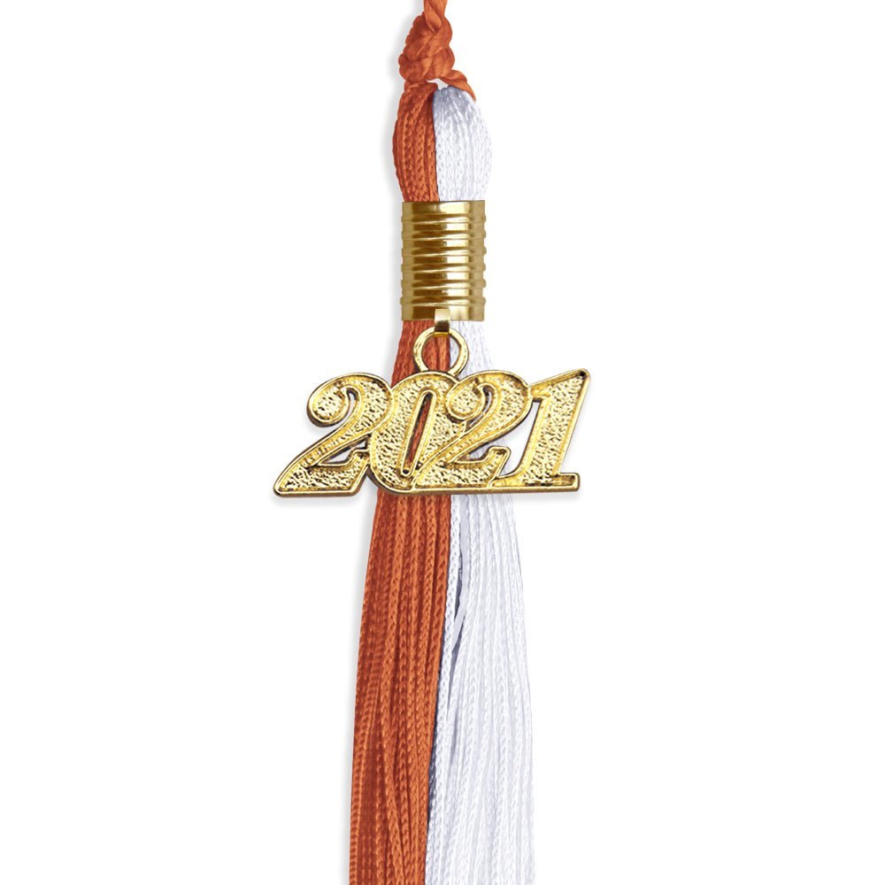 Burnt Orange/White Graduation Tassel With Gold Date Drop - Endea Graduation