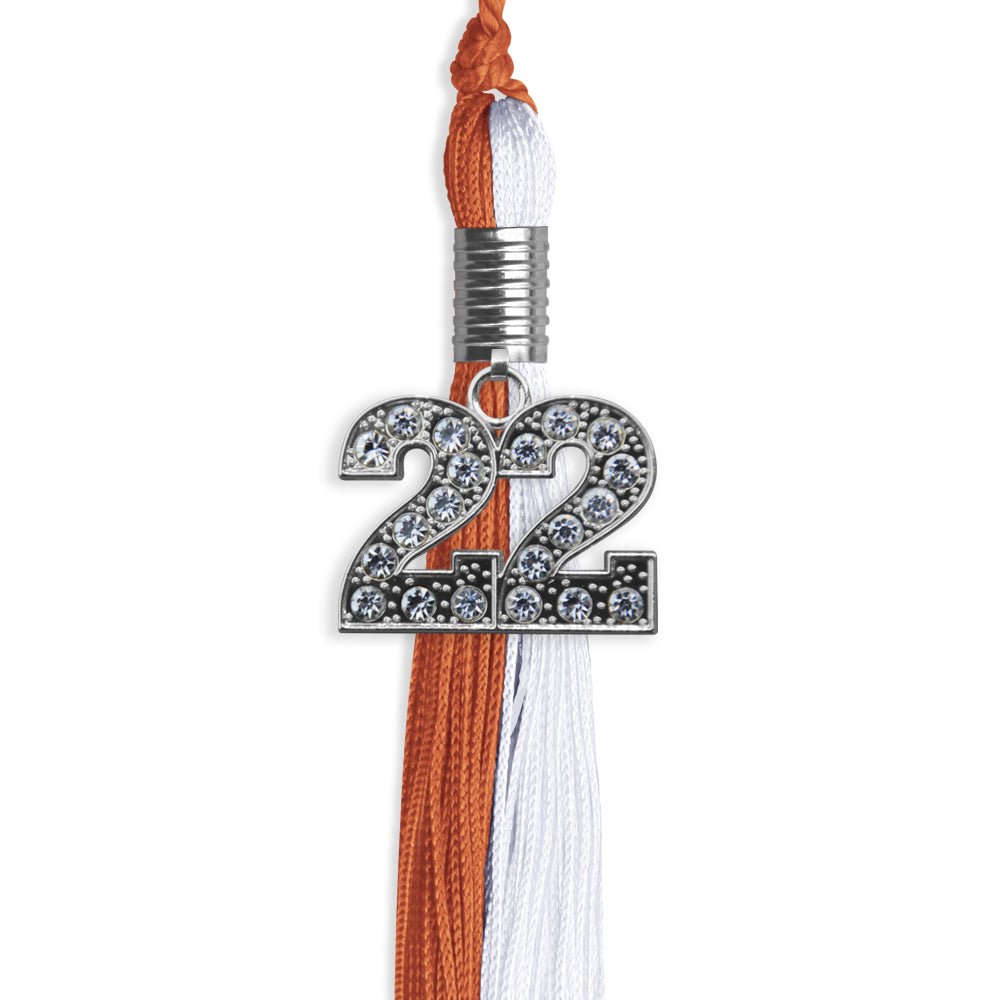 Burnt Orange/White Graduation Tassel With Silver Date Drop - Endea Graduation