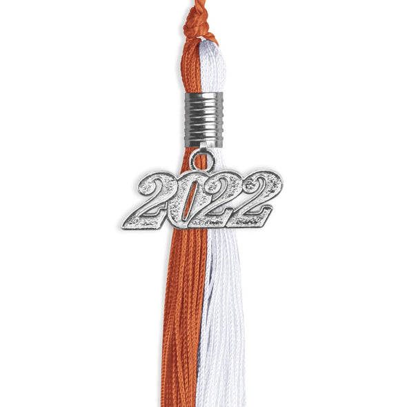 Burnt Orange/White Graduation Tassel With Silver Date Drop - Endea Graduation