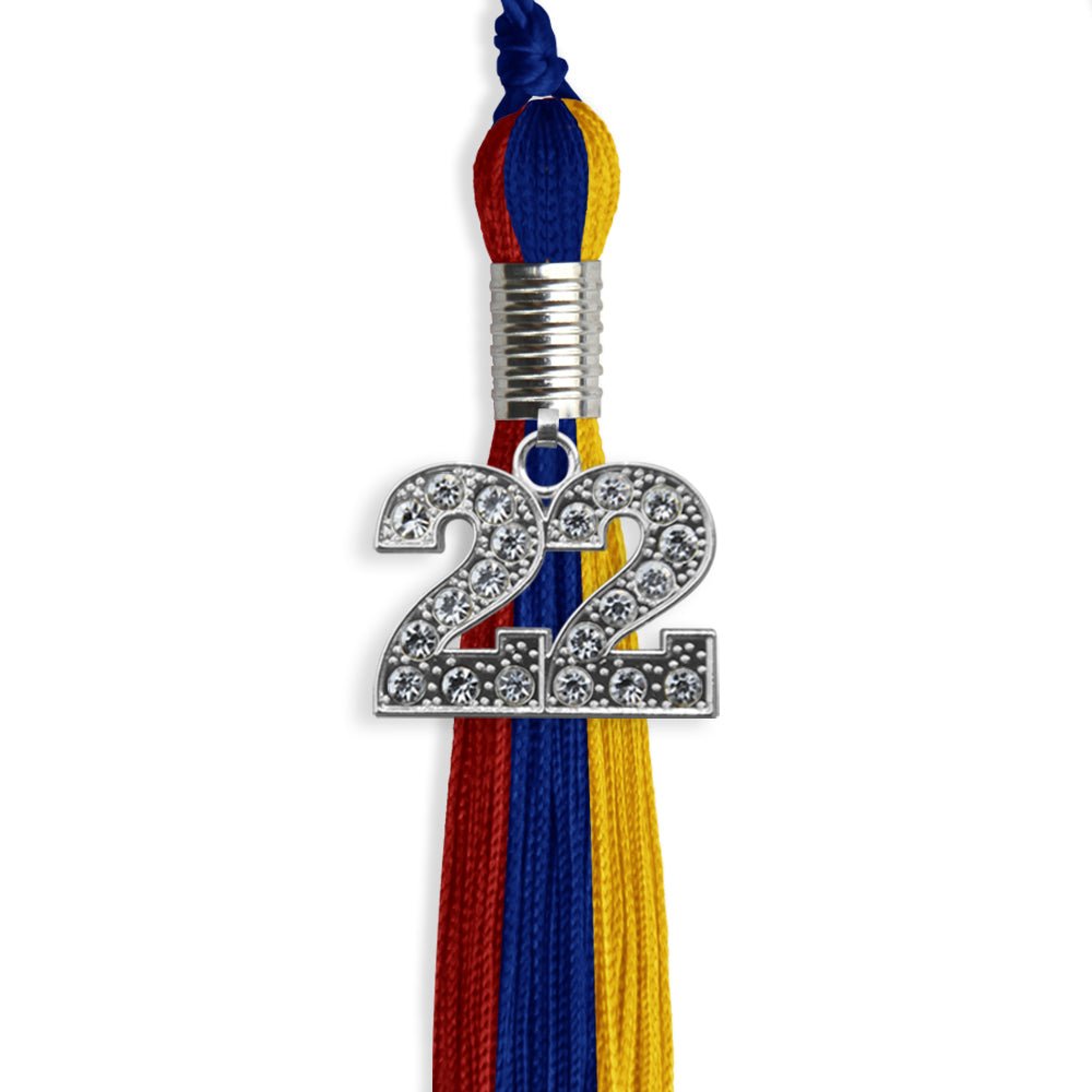 Royal Blue/Red/Gold Graduation Tassel With Silver Date Drop - Endea Graduation