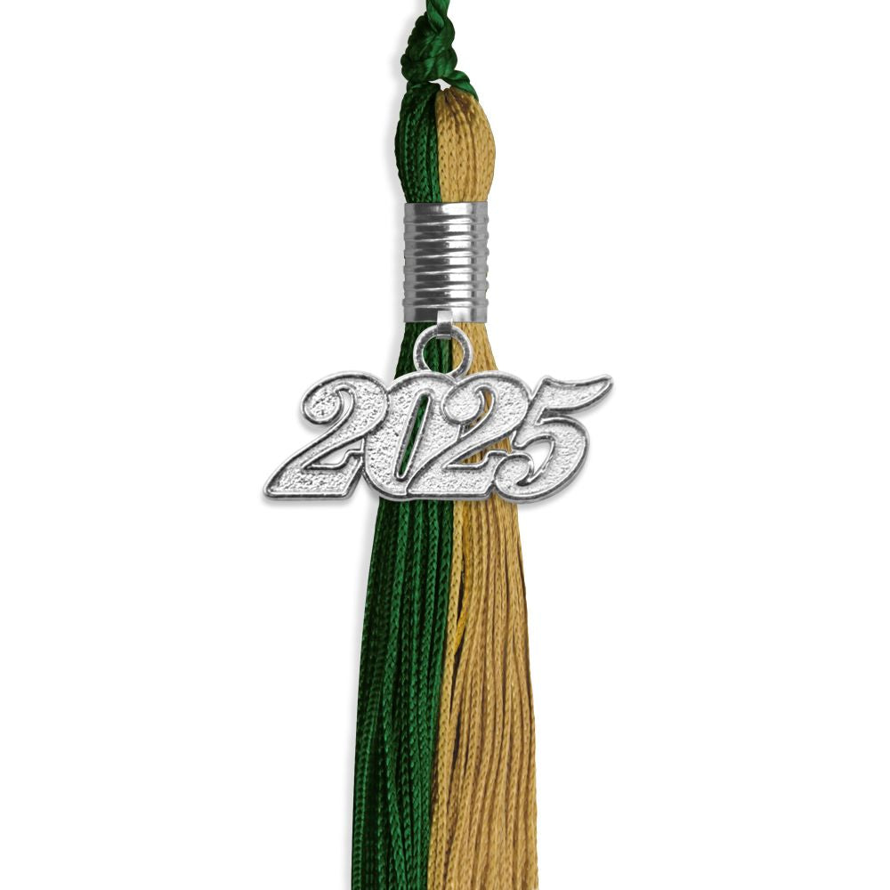 Hunter Green/Antique Gold Graduation Tassel With Silver Date Drop - Endea Graduation