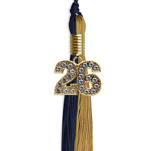 Dark Navy Blue/Antique Gold Graduation Tassel With Gold Date Drop - Endea Graduation
