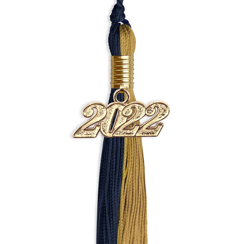 Dark Navy Blue/Antique Gold Graduation Tassel With Gold Date Drop - Endea Graduation