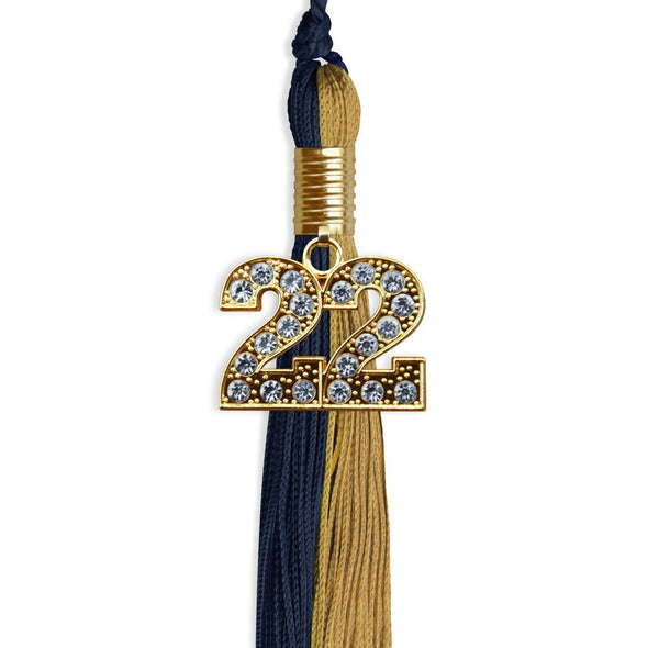 Dark Navy Blue/Antique Gold Graduation Tassel With Gold Date Drop - Endea Graduation