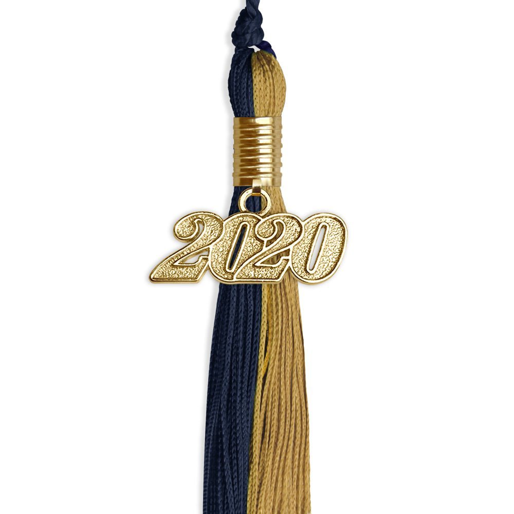 Dark Navy Blue/Antique Gold Graduation Tassel With Gold Date Drop - Endea Graduation