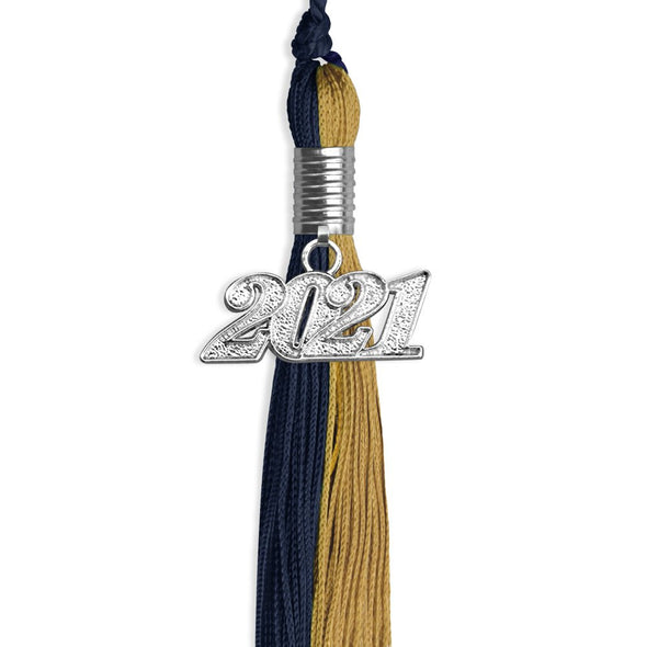 Dark Navy Blue/Antique Gold Graduation Tassel With Silver Date Drop - Endea Graduation