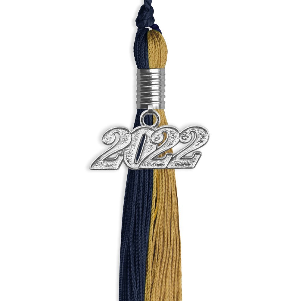 Dark Navy Blue/Antique Gold Graduation Tassel With Silver Date Drop - Endea Graduation