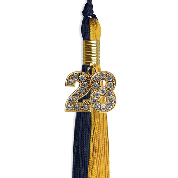Dark Navy Blue/Bright Gold Graduation Tassel With Gold Date Drop - Endea Graduation