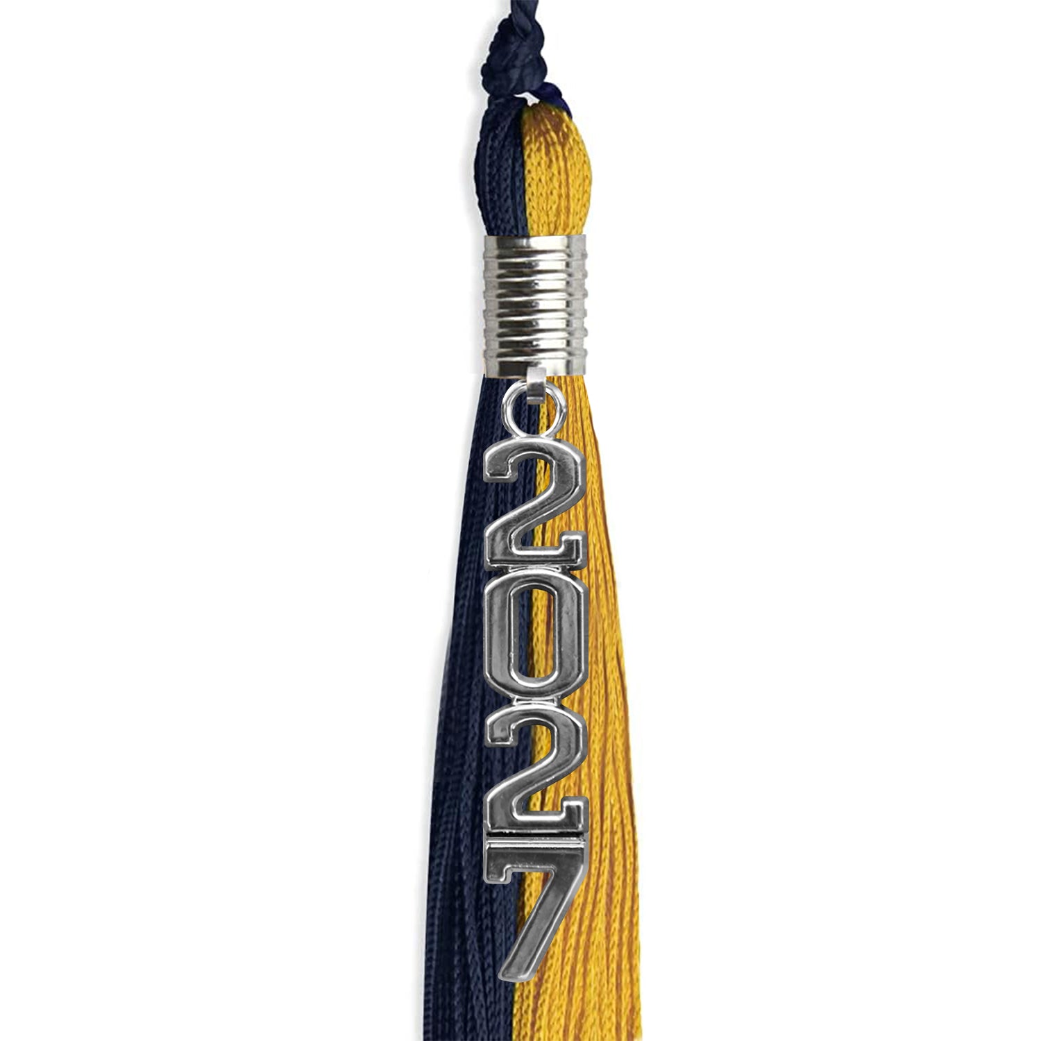 Dark Navy Blue/Bright Gold Graduation Tassel With Silver Stacked Date Drop - Endea Graduation