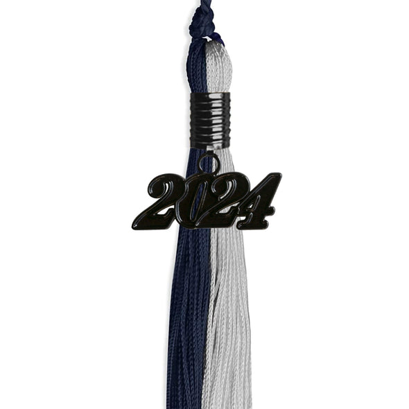 Dark Navy Blue/Grey Graduation Tassel With Black Date Drop - Endea Graduation