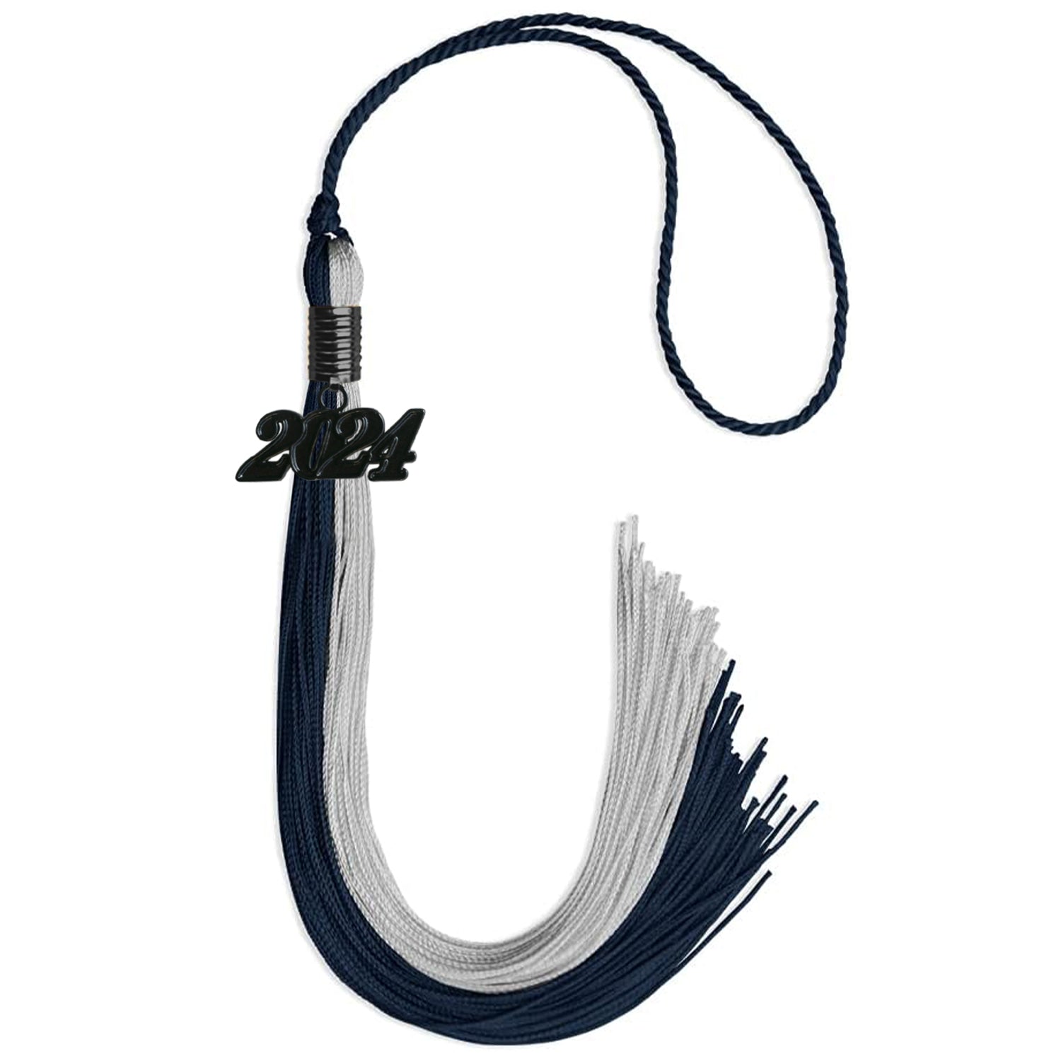 Dark Navy Blue/Grey Graduation Tassel With Black Date Drop - Endea Graduation