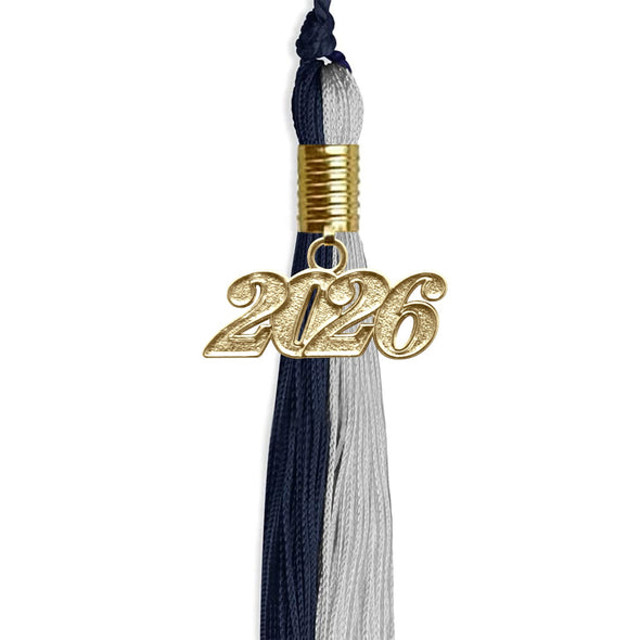 Dark Navy Blue/Grey Graduation Tassel With Gold Date Drop - Endea Graduation